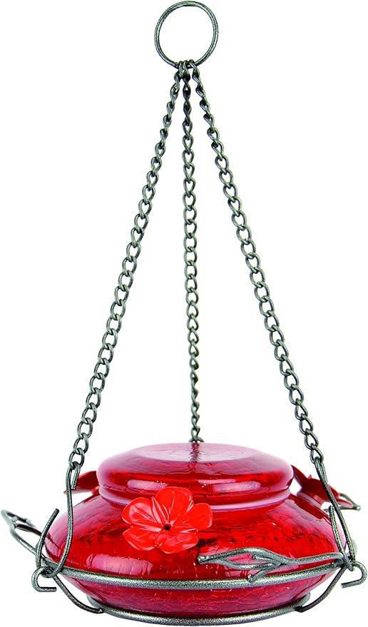 Nature's Way Bird Products MHF4 Hand Blown Garden Top Fill Hummingbird Feeder, 16 oz Capacity, Red
