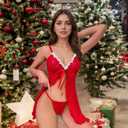 Women's Lingerie Sexy Nightwear Spaghetti Strap Nightgown Christmas Babydoll Chemise V Neck Nightwear Red S-XXL (XXL)