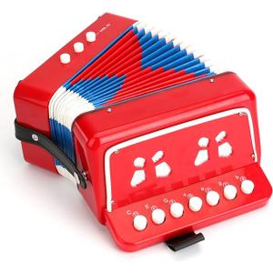 Tosnail Small Accordion, 10 Keys Buttons Control Musical Instruments for Beginners Learning, Red