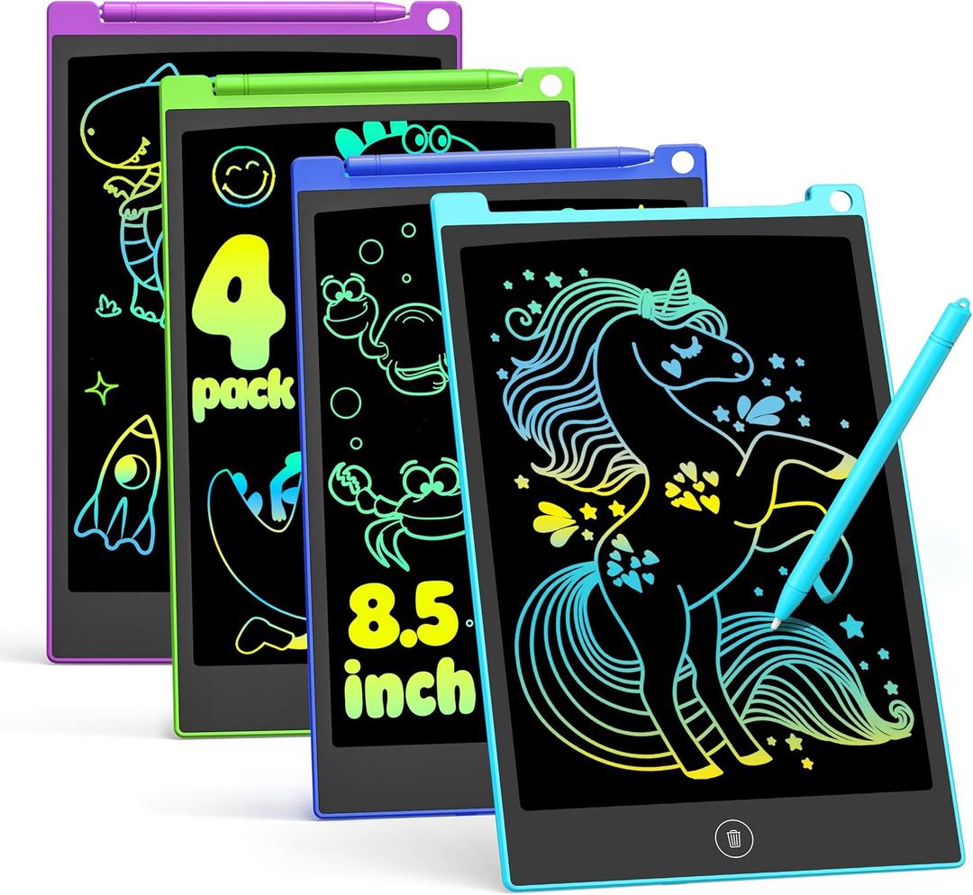 TECJOE 4 Pack LCD Writing Tablet, 8.5 Inch Colorful Drawing Board, Kids Travel Games Activity Learning Toys, Birthday Gifts for 3-8 Year Old Boys Girls Toddlers Preschooler (Blue & Purple & Green & Dark Blue)