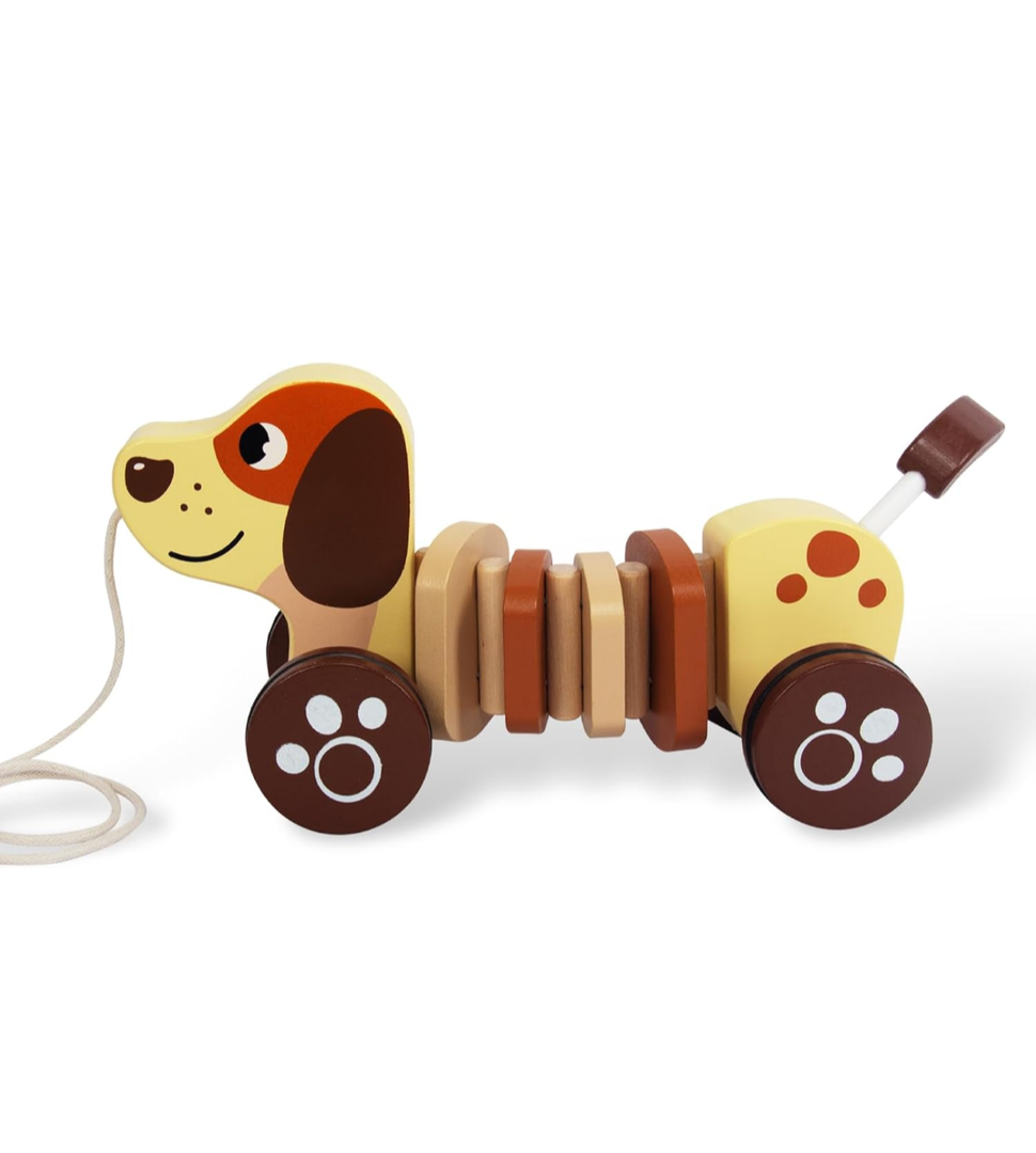 Baby Toys Car,Wooden Pull Along Toddler Toy, Developmental Toy for 1 Year Old Girl Boy Birthday Gift, Brown