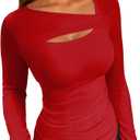Long Sleeve Shirts Women Ribbed One Piece Cutout Tops Fashion Slim Fitted Clothes, L