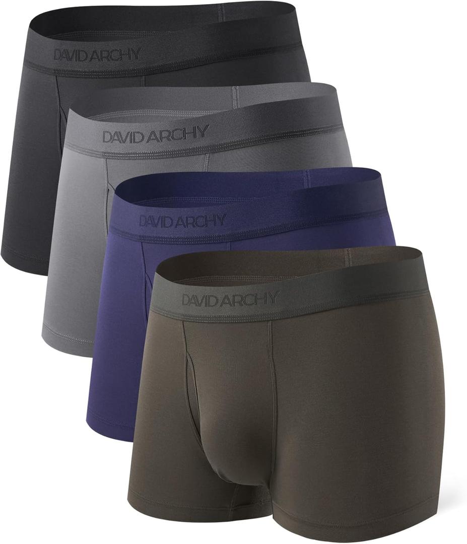 DAVID ARCHY Men's Trunks Underwear Modal Support Pouch with Fly Ultra Soft Breathable Men's Underwear 4 Pack (XXL)
