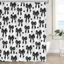 Black and White Bow Shower Curtain Cute Bows Heart Modern Aesthetic Minimalist Bath Curtain with Hooks (70"W x 70"L (Pack of 1))