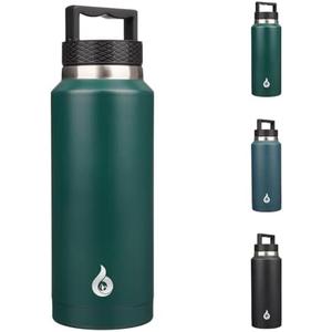 BJPKPK Insulated Water Bottles, Dishwasher Safe 36 oz Water Bottle with Handle, Leakproof BPA Free Water Jug, Stainless Steel Thermos for Sports, Army Green