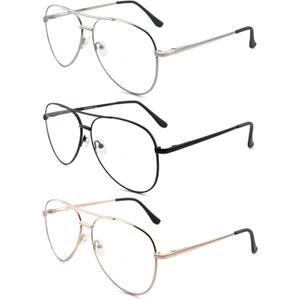 3 Pack Bifocal Reading Glasses for Women Men, Aviator Bi-focal Readers Glasses Dual Focal Eyewear +2.75 (3 Pairs: Gold + Silver + Black)