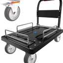 Platform Trucks Flatbed Cart Heavy Duty with Brake Wheels & Fence Foldable Hand Cart 1300lbs Capacity 36"x24" Moving Dolly for Furniture/Office/Groceries/Garage, Black