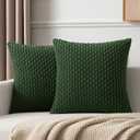 Kevin Textile Pack of 2 Corduroy Decorative Throw Pillow Covers 18x18 Inch Soft Boho Striped Pillow Covers Modern Farmhouse Home Decor for Sofa Living Room Couch Bed Dark Green