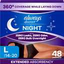 Always Discreet Night, Reimagined Adult Diapers for Women, Extended Overnight Absorbency Incontinence and Postpartum Underwear Size L, 360 Degree Coverage While Laying Down, 48 Count