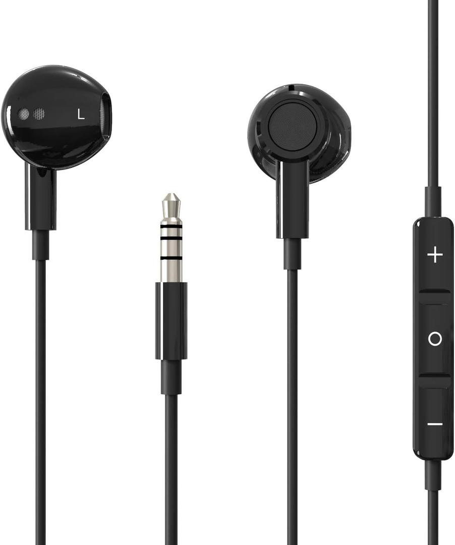 Hi-Res Extra Bass Earbuds Noise Isolating in-Ear Headphones Wired Earbuds with Microphone for iPhone, iPod, iPad, MP3, Huawei, Samsung, Lightweight Earphones with Volume Control 3.5mm Jack Headphones (Black)