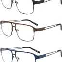 Blue Light Blocking Aviator Reading Glasses Men Cool Lightweight Metal Computer Readers Sunglasses Spring Hinge 3 Pack