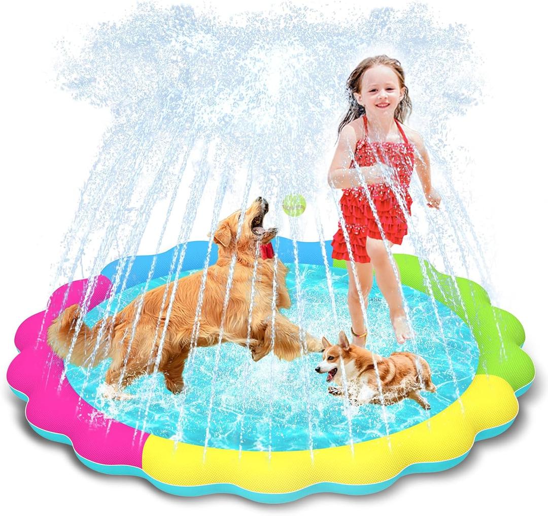 Dog Pool, 51 Inch Splash Sprinkler Pad for Dogs Thickened Durable Upgrade Bath Pool Pet Summer Outdoor Water Toys, Colorful