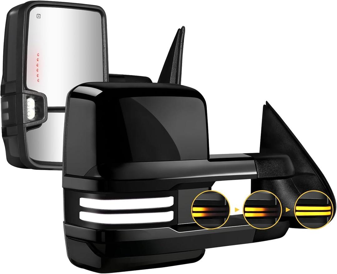 Painted Black Tow Mirror Switchback for 03-07 Chevy Silverado GMC Sierra, Large and Small