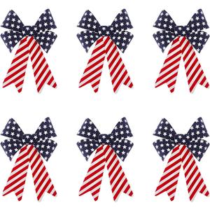 6Pcs Patriotic PVC Velvet Bows 9.8x13.8 inch, Red White Blue Plastic Velvet Bows with 3D Shape for 4th of July Decor, Wreath, Mailbox, Party Favors, Memorial Day