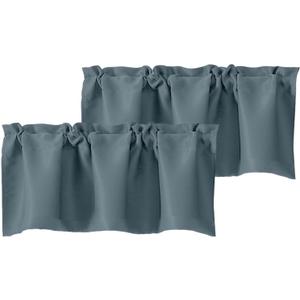 Chyhomenyc Stone Blue Valances for Window, Room Darkening Short Curtains for Kitchen Bedroom Living Room, Rod Pocket Top Small Window Treatment Valance RV Bunk Panels, 40" Wx18 L, 2 Pieces