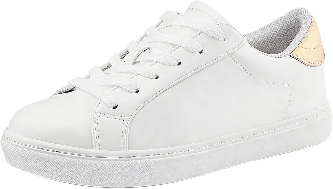 PARTY Women's Fashion Sneaker Lace Up Low Top Comfortable Cushioned Walking Shoes (8, White)