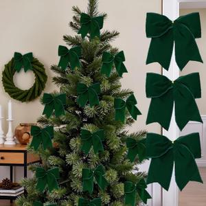 18Pcs Vintage Green Velvet Christmas Bow Decor - 6 Inch Cozy Rustic Ribbon Bow Ornaments for Christmas Tree, Wreaths, Garland, Gift Wrapping, DIY Crafts & Xmas Home Decoration