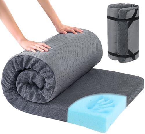 HOMBYS Memory Foam Camping Mattress Pad,Portable Sleeping Pad for Adult,Waterproof Cot Mattress,Roll Up Floor Mattress,Foldable Backpacking Travel Bed for Hiking,Guest Bed 20x52 Inches