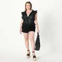 The Drop Womens Margo Tie Front Ruffle Detail Sleeveless Blouse (Black, M)