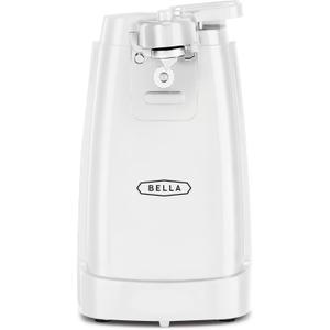 BELLA Electric Can Opener and Knife Sharpener, Multifunctional Jar and Bottle Opener with Removable Cutting Lever and Cord Storage, Stainless Steel Blade, White