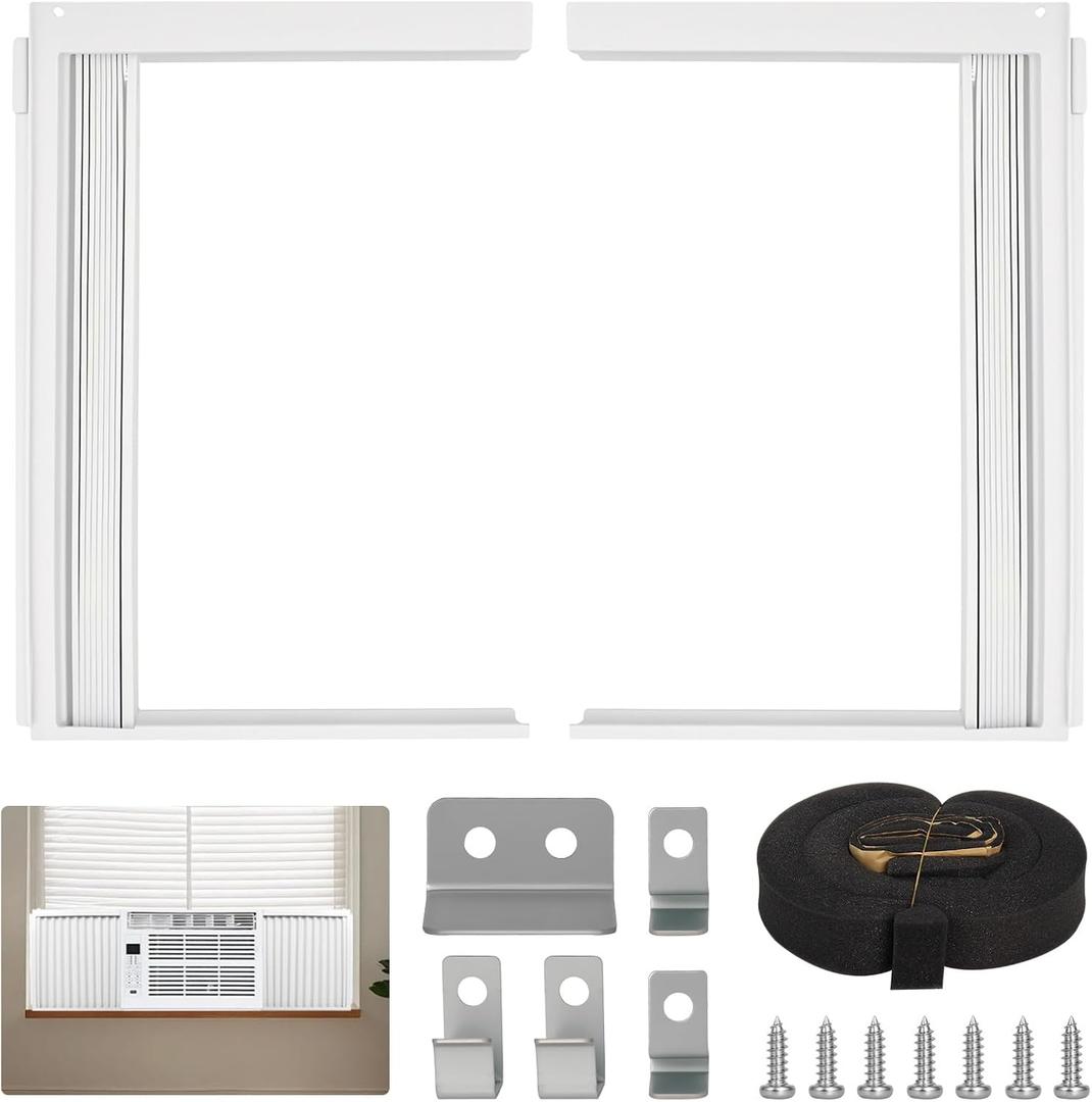 Window Air Conditioner Side Panels with Frame, Adjustable AC Insulation Side Panels for Window Units, Air Conditioner Accordion Filler Curtain Kit Replacement for 10000 BTU Units