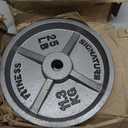 Signature Fitness Deep Dish 2-Inch Olympic Cast Iron Weight Plates with E-Coating (Gray), 25 LB