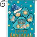 2 x Happy Hanukkah Garden Flag Dog paw Hat Dreidel Menorah Yard Flag 12x18 Inch Double Sided Small Chanukah Mini Yard Outdoor Outside Holiday Party Decoration