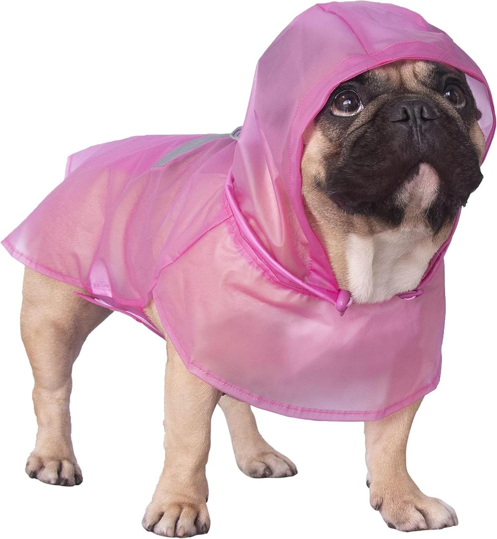 iChoue English Bulldog Raincoat American Pitbull Rain Coat Jacket Poncho Packable Waterproof Adjustable with Reflective Straps Lightweight for Short Thick Large Dogs (Pink, XL)