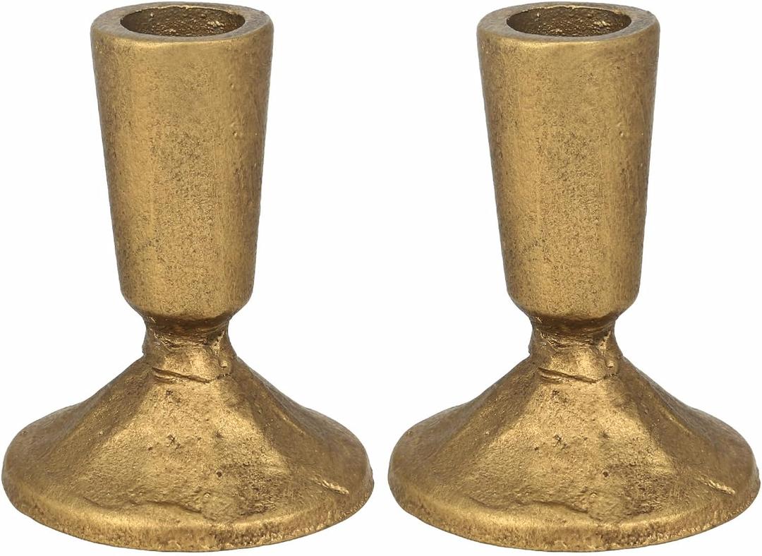 Iron Taper Candle Holder Set of 2, Heavy Candle Stick Holders Gold Candle Holders for Table Centerpiece, Weddings, Mantel and Party Decor (Antique Brass)