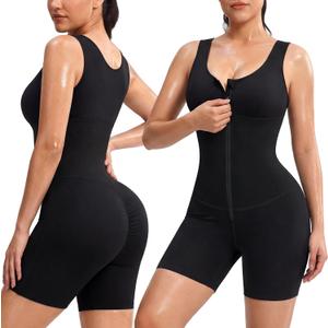 Junlan Sauna Suit Women - Full Body Sleeveless Sauna Jumpsuit with Zipper Waist Trainer (Large, Black)