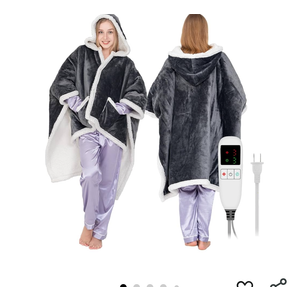 Wearable Heated Blanket for Women with Removable FootPocket,Electric Snuggle Heated Blankets with Sleeves Warm Heated Robe Flannel & Sherpa Heating Throw Blanket Shawl with 9 Temp for Winter 48"x72"