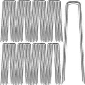 AAGUT 12 Inch 8 Gauge Landscape Staples 40 Pack Galvanized Garden Stakes Heavy Duty Sod Pins Fence Ground Stakes for Weed Barrier Fabric Ground Cover Dripper Irrigation Tubing Soaker (Silver)