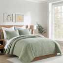 HORIMOTE HOME 100% Cotton Quilt Patchwork Queen Size, Sage Green Farmhouse Cotton Bedspread Coverlet, Pre-Washed Soft Breathable Lightweight All Season Bedding Set with 2 Pillowcases