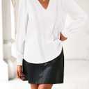 dowerme Womens Tops 2026 Spring V Neck T-Shirts Long Sleeve Shirts Lace Crochet Work Blouses Dressy Casual Loose Tunics (White, L)