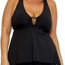 BECCA Women's Marble Canyon Plus Size Shirred V-Front Hipster Bikini Bottom, Cheeky Coverage, Swimwear Separates for Women 16-18