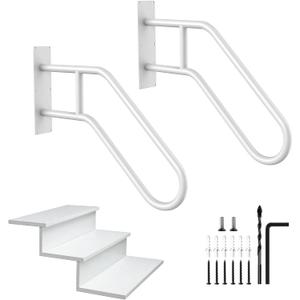 U-Shaped Outdoor Handrail, 2 Pack White Hand Railing 22.8 Inch