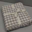 MooMee Gingham Duvet Cover Set 100% Washed Cotton Linen Like Textured Breathable Durable Soft Comfy Modern Checkered Design (Tannish Linen Grey Gingham, Full 80"x90")