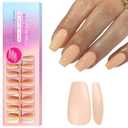 SXVME Gel Nail Tips Coffin Medium Short,Nude Press on Nails Medium Pre-Colored Natural Nail Tips,Soft Acrylic Nails with Primer Cover,Fake Nails 15 Sizes for DIY Nail Art