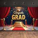 2026 Graduation Party Decorations Backdrop Class of 2026 Congrats GRAD Banner with Red Curtain Stage Design for Indoor Outdoor Graduation Party Decor Photo Booth Props