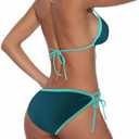 Zonsaoja Women String Bikini Halter Side Tie Two Piece Swimsuit Color Block Triangle Bathing Suits L