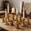 Mumufy 10 Pcs Glass Crystal Taper Candle Holders Clear Glass Candlestick Holder Fit 0.8 Inch Candles Crystal Decorative Candle Stand Centerpiece Table Wedding Dining Party (Classic, Brown)