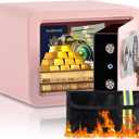 0.23 Cubic Feet Safe Box, Small Safe W/Fireproof Bag, Keys & Pass Code, Digital Electronic Security Money Box for Cash, Document, Home, Office, Hotel Use, Pink, 6.69"D x 9.06"W x 6.69"H