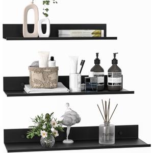 Floating Shelves for Wall Set of 3, Black Metal Wall Shelves for Bathroom 11.8/13.8/15.7 in, Modern Small Adhesive Shelf for Living Room, Bedroom, Office, Kitchen