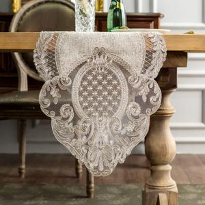 ARTABLE Lace Table Runner Rectangle Gray Cotton Linen Fabric Dresser Scarf with Exquisite Macrame Embroidery Table Runners for Kitchen Home Wedding Party Dining Decoration (Stone Gray, 16 x 70 Inch)
