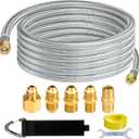 12FT Stainless High Pressure Braided Propane Hose Extension with Conversion Coupling 3/8" Flare to 3/8" Male Flare,3/8" Male NPT,1/8" NPT Male, 1/4" Male NPT,1/2" Female NPT for Heater,Grill,Fire Pit