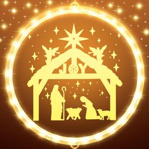 ROCEEI 9.45 Inch Christmas Decorative Window Lights Nativity Scene Hanging Xmas Lights up Sign Indoor/Outdoor Nativity Window Holy Night Decor Christian Jesus Sign for Xmas Holiday Party
