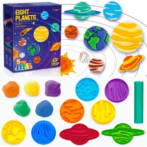 VConejo Color Dough Sets for Kids Ages 2-4, Planets Theme Color Dough Tool Set for Kids Ages 4-8, Color Dough Accessories Toys for Ages 5-7 Boys Girls Toddlers 14 Piece