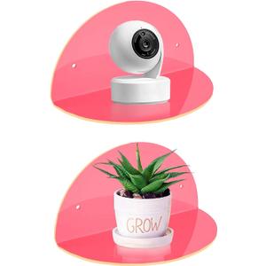 ROYALITA Small Acrylic Shelves Room Decor Floating Shelves (2-Pack, 8-inch Diameter) - Wall Mounted Display Stand for Plants, Toys, Makeup, and More - Ideal for Home and Office, Pink
