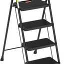 HBTower Step Ladder, 4 Step Ladder Folding Step Stool with Anti-Slip Pedal | Lightweight Ladders for Home, Black