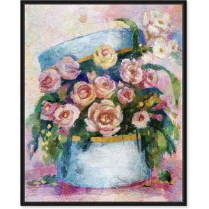Floral and Botanical Wall Art Framed Canvas Prints 'Flowers in Blue Box' Florals (36L" x 30W")